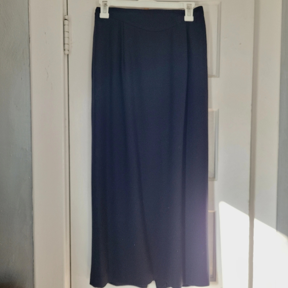 Liz Claiborne Collection Long Wool Pencil Skirt Size 12 Black Pockets Lined